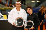Garbine Muguruza and Carla Suarez Navarro at the 2015 Madrid Open.